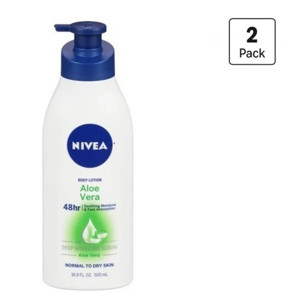 2 Nivea Aloe Vera 48 hr Body Lotion Deep Nourishing Serum 16.9 Fl Oz 2 Pack New